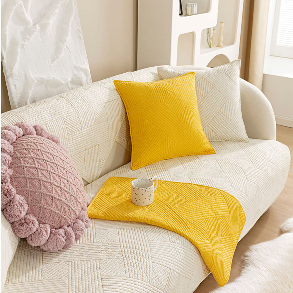 Simple Neutral Fabric Sofa Slipcover - Lusomart