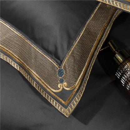 Luxurious Grey Cotton Embroidered Bed Sheet Set