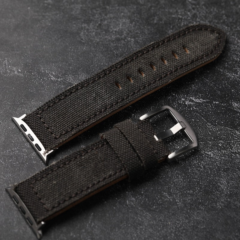 Authentic Leather and Cotton Watch Band