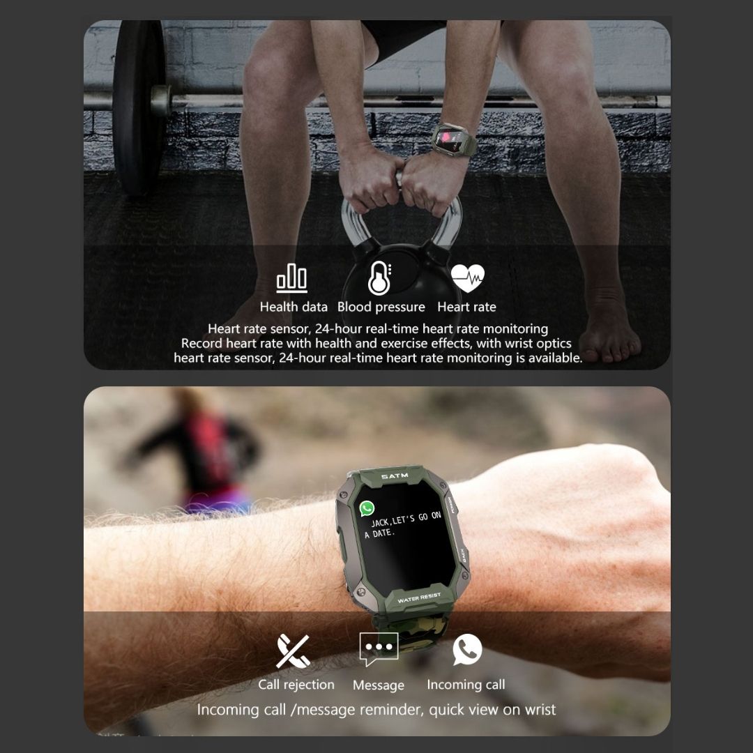 Rugged Outdoor Tactical Smartwatch With Long Lasting Battery