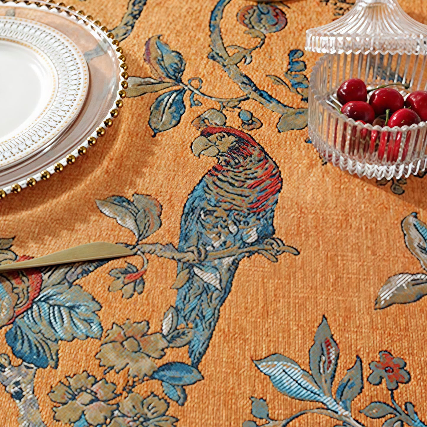 Chenille Jacquard Elegant Floral Tablecloth-3