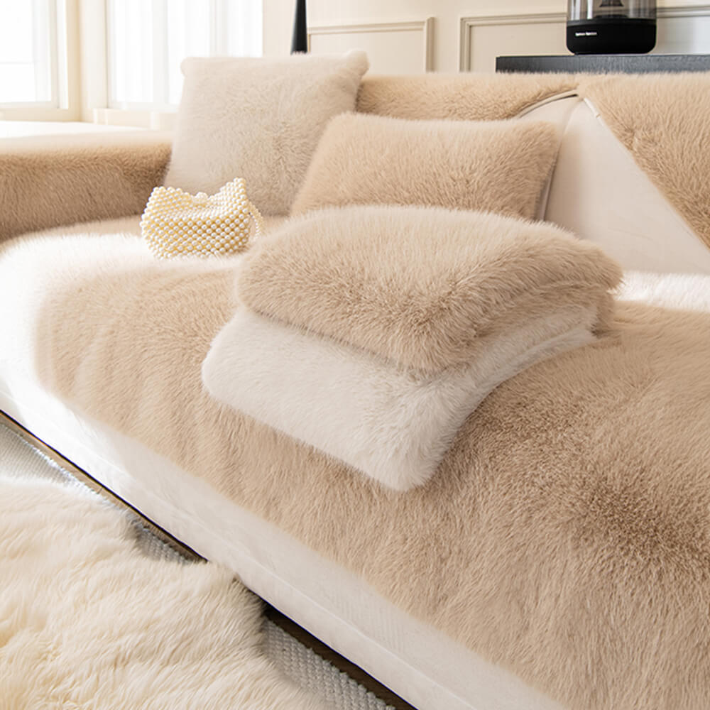 Plush Faux Fur Non Slip Sofa Slipcover Couch Shield - Lusomart
