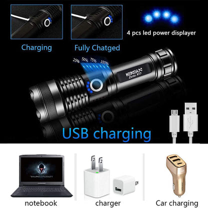 Bright 90000lm Rechargeable LED Zoom Flashlight