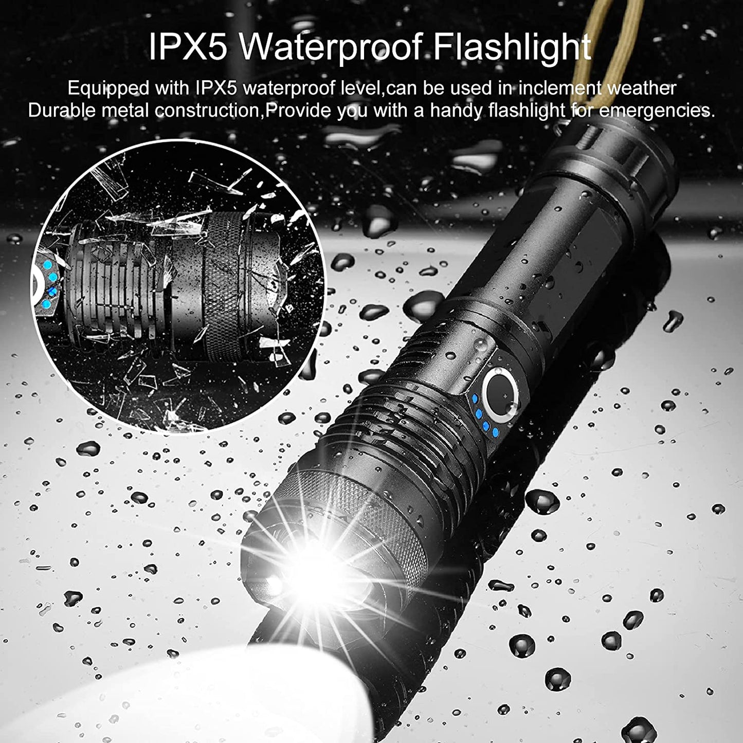 Bright 90000lm Rechargeable LED Zoom Flashlight
