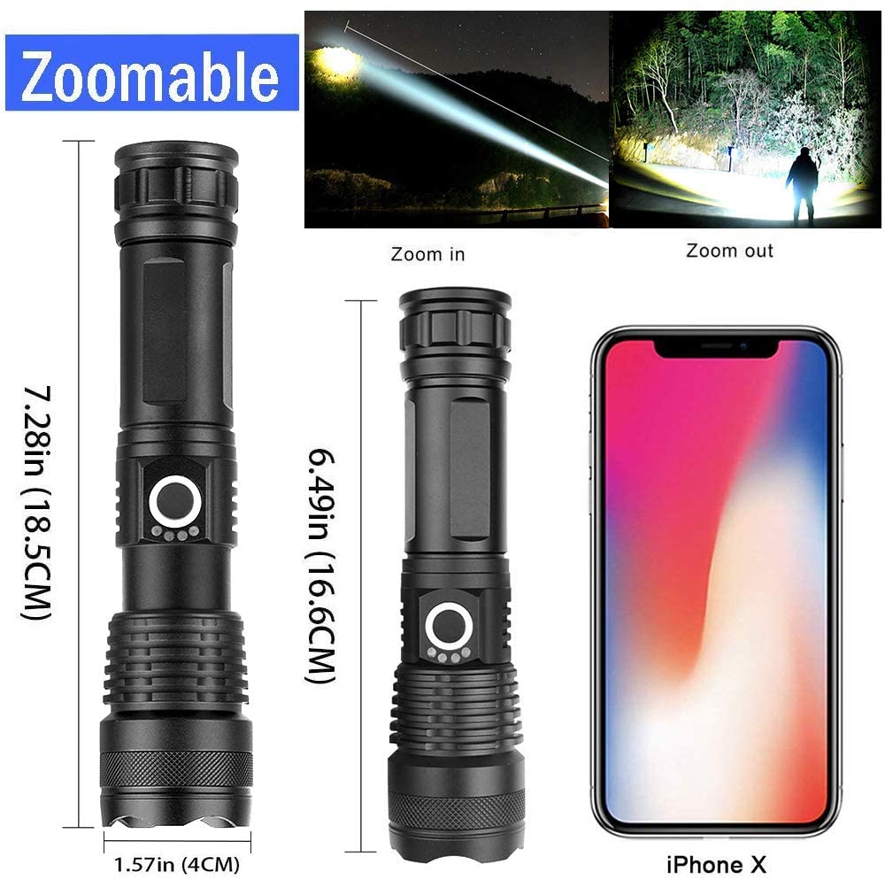 Bright 90000lm Rechargeable LED Zoom Flashlight