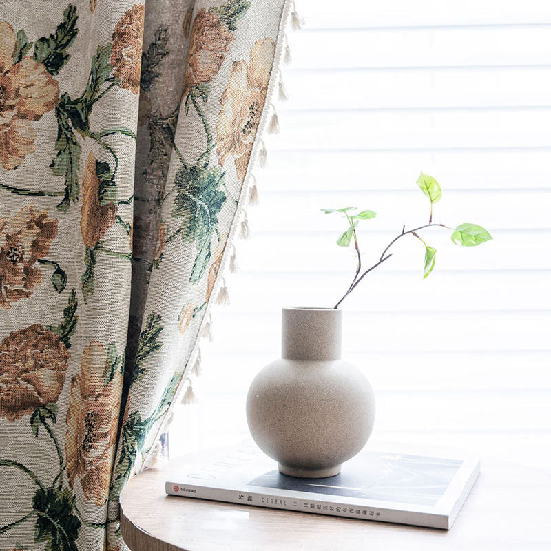 Neutral Floral Thermal Blackout Window Curtain for Home