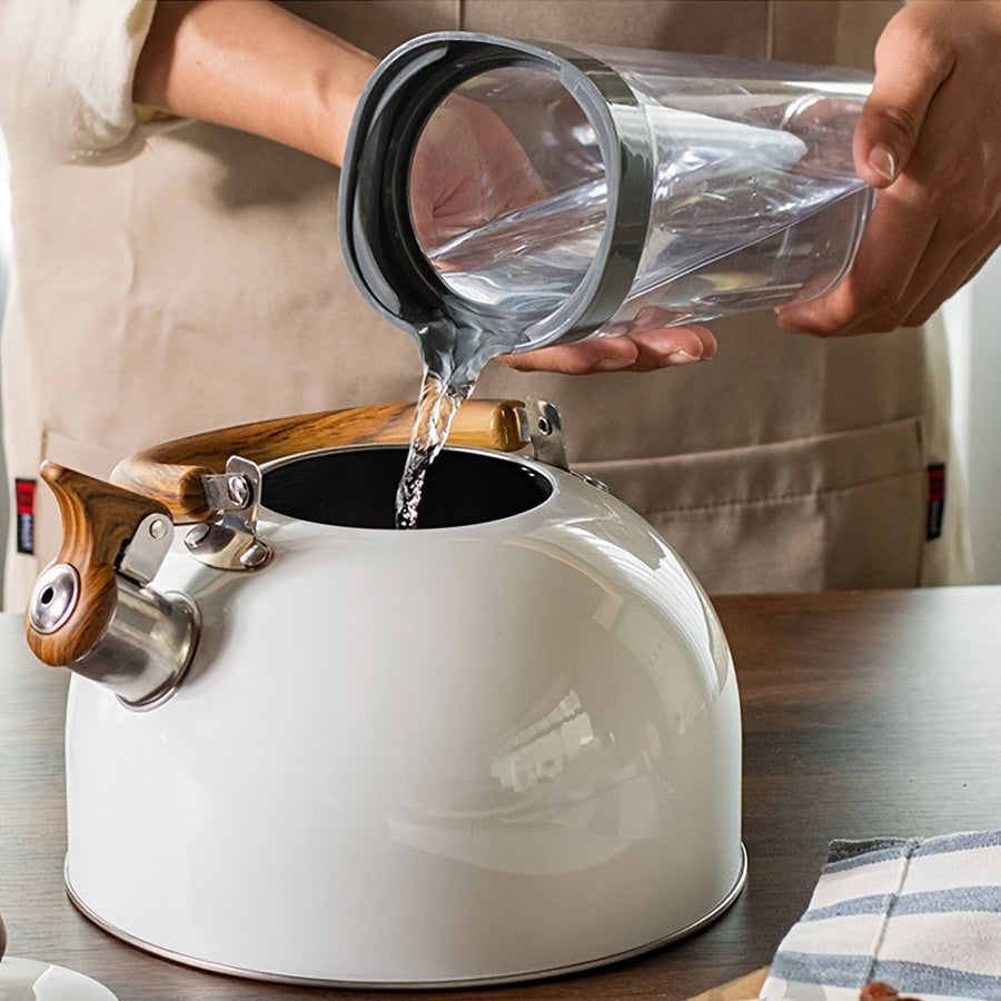 Large 3L Stainless Whistling Tea Kettle With Wood Grip