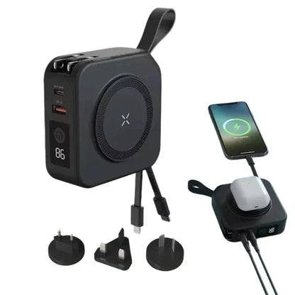 Compact 5-in-1 Travel Wall Charger, Wireless Power Bank - Lusomart