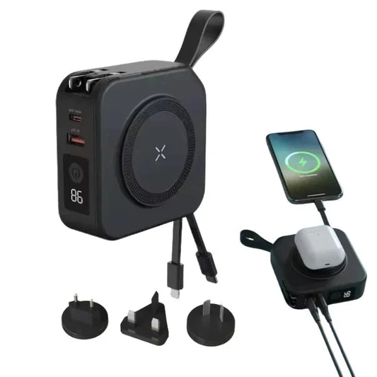 Compact 5-in-1 Travel Wall Charger, Wireless Power Bank - Lusomart