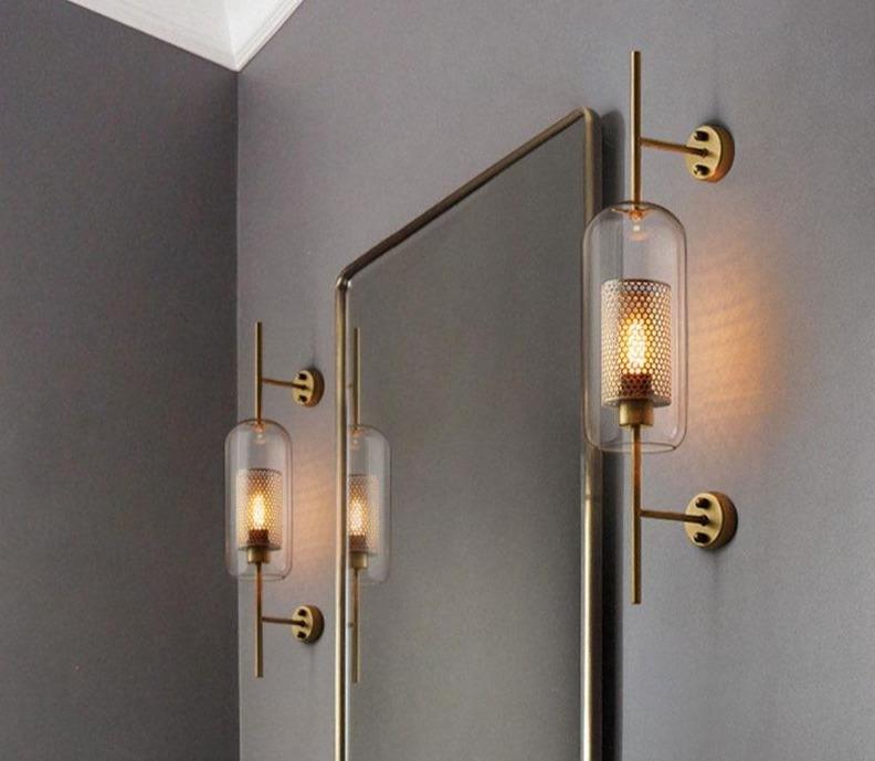 Warm Gold Hexagon Glass Wall Lamp