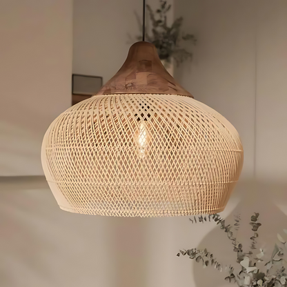 Rustic Woven Rattan Pendant Light with Natural Shade