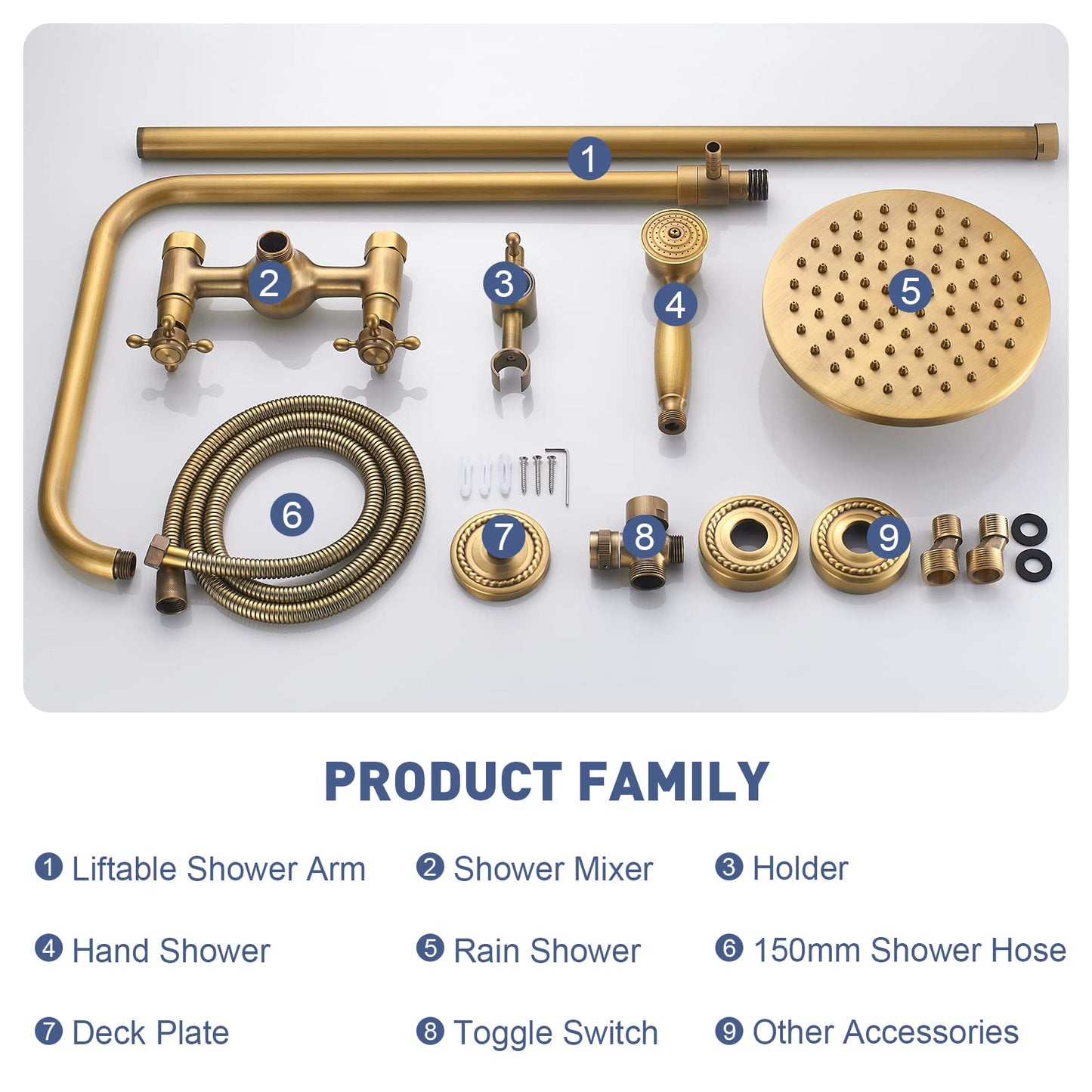 Classic Bronze Adjustable Wall Mount Shower Set