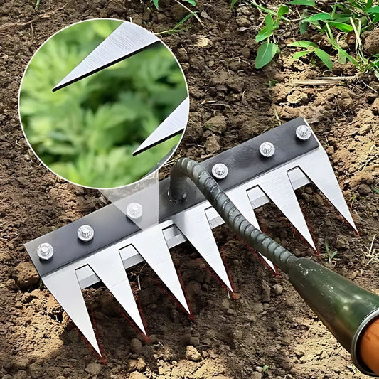 Garden Rake With Strong Metal Tines And Comfort Grip - Lusomart
