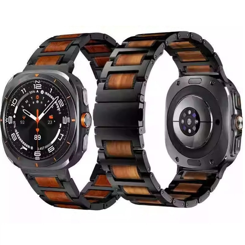 Genuine Leather Brown Sandalwood Metal Smartwatch Band