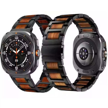 Genuine Leather Brown Sandalwood Metal Smartwatch Band