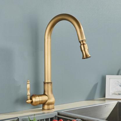 Classic Brass Kitchen Faucet With Adjustable Spout And Dark Finish - Lusomart