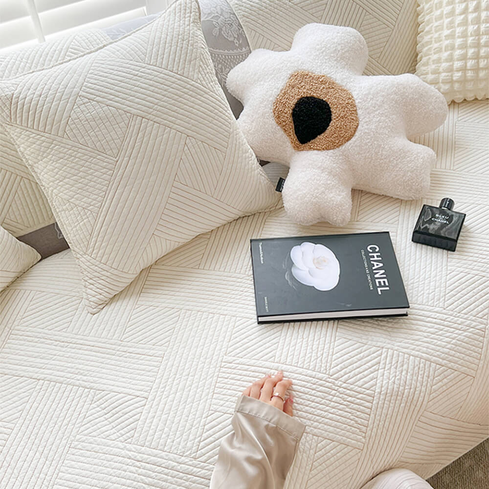 Simple Neutral Fabric Sofa Slipcover