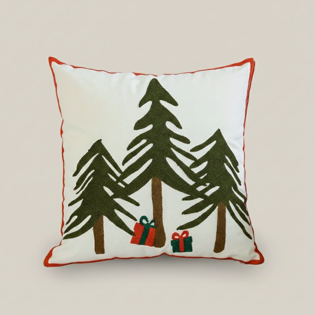 Holiday Cheer Red Embroidered Pillow Cover - Lusomart