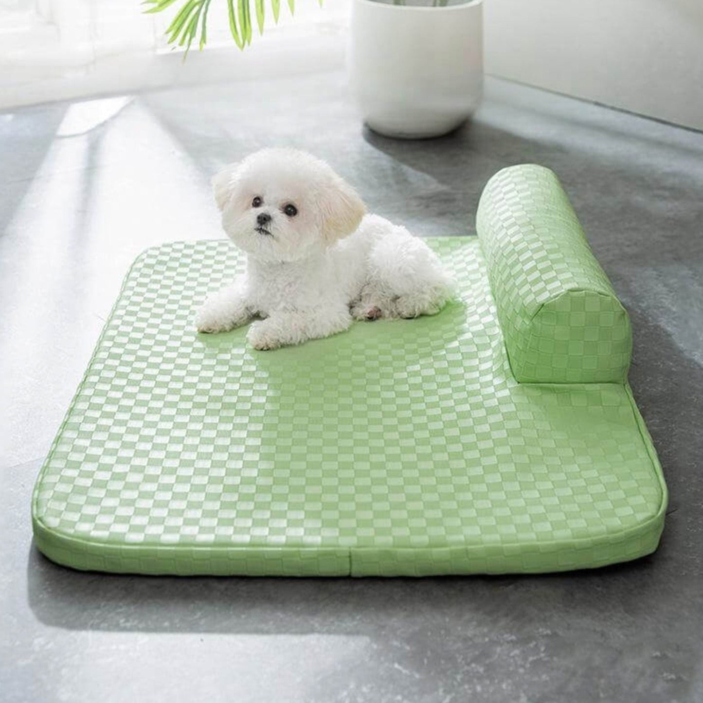 Durable Plaid Faux Leather Dog Bed Waterproof Orthopedic