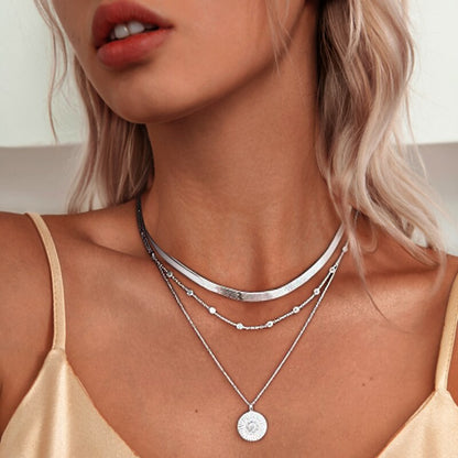 Triple Layered Sterling Silver Chain Necklace For Women - Lusomart
