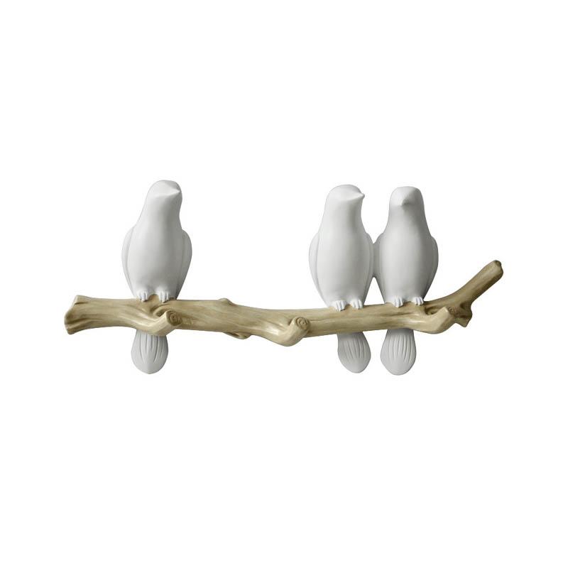 Rustic Tree Bird Wall Coat Rack In White Resin