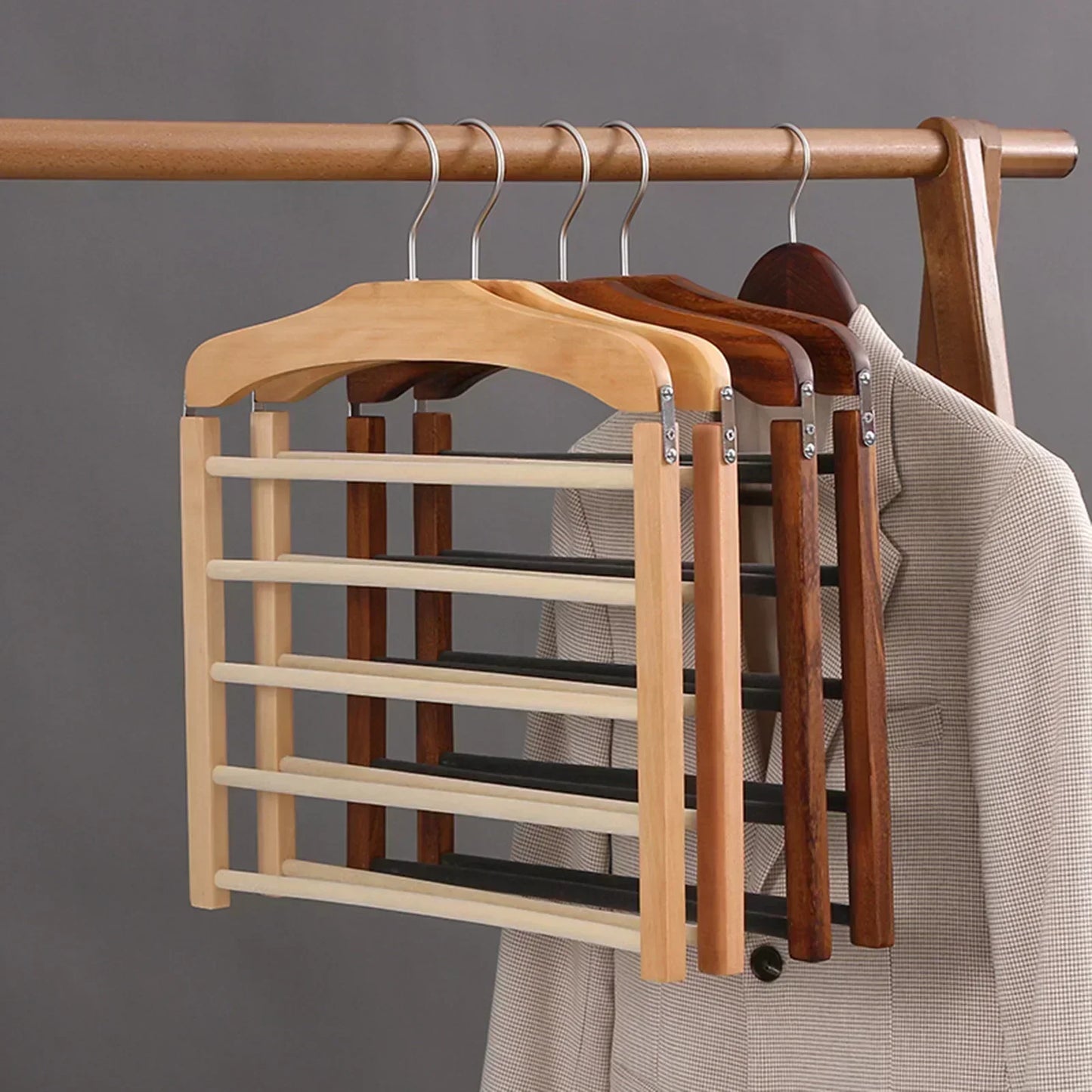 Space Saving Wooden Closet Organizer Hanger Rack