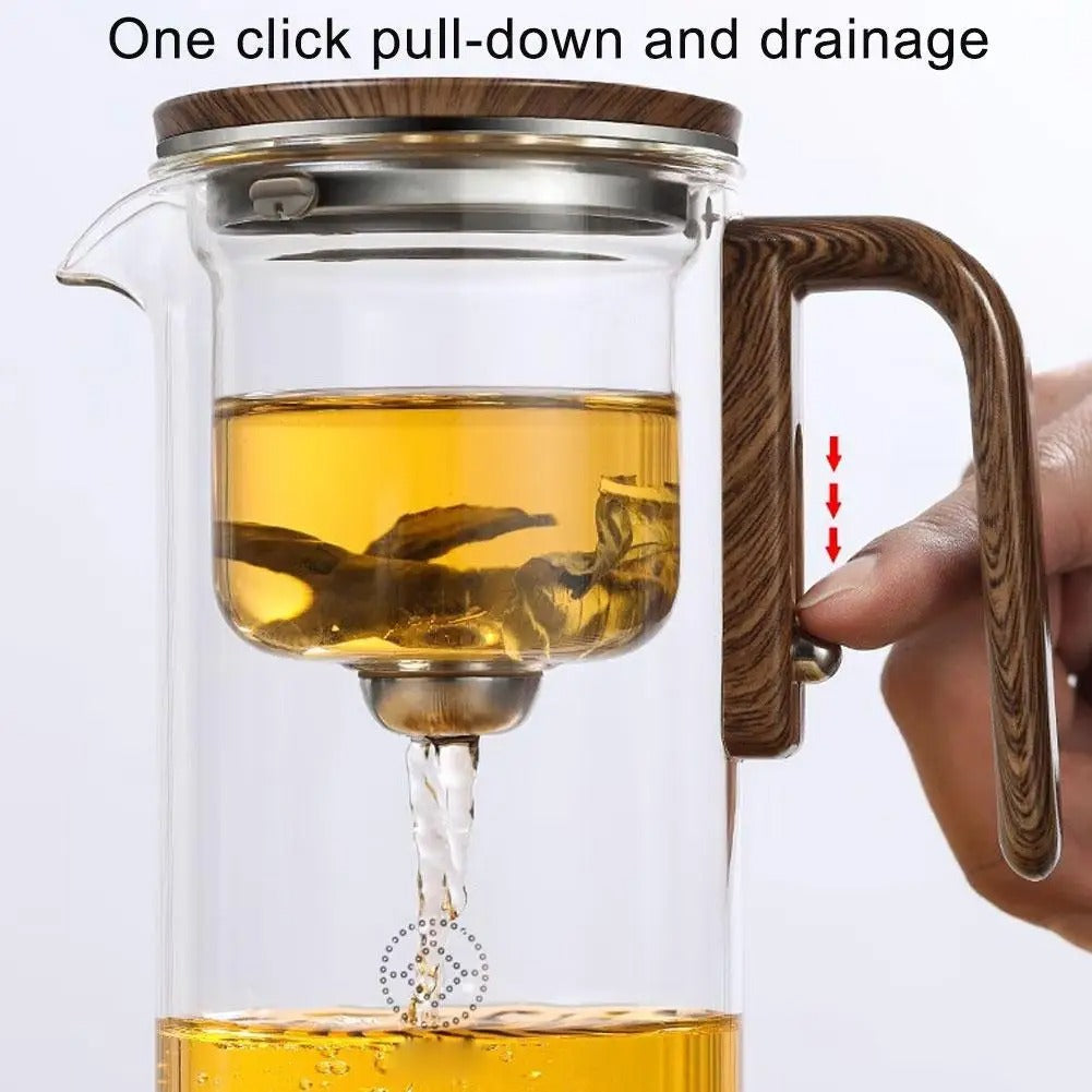 Clear Glass Teapot With Infuser And Wood Grip