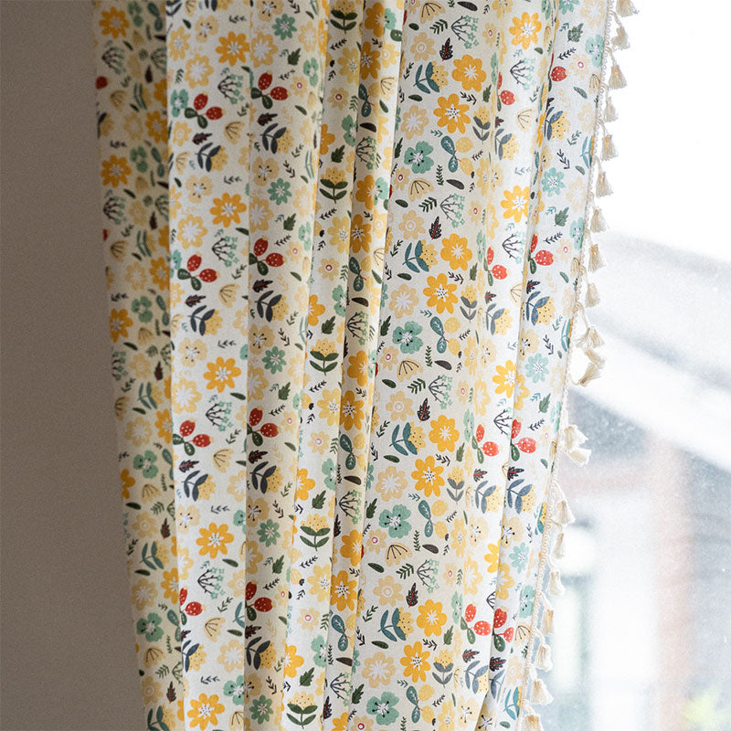 Bright Floral Sheer White Curtain Panel