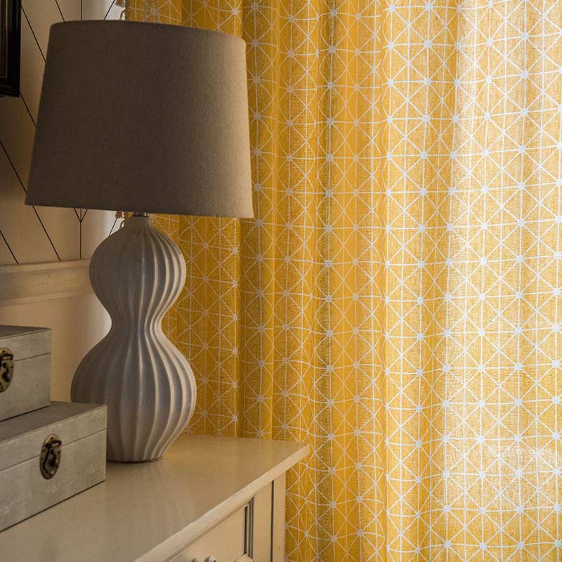 Bright Checked Sheer Drapes with Fringe