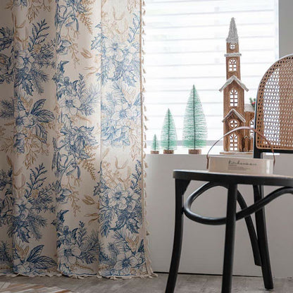 Pastel Floral Sheer Cotton Curtain Panel