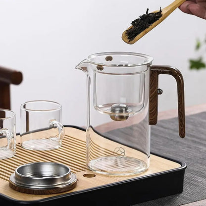 Clear Glass Teapot With Infuser And Wood Grip