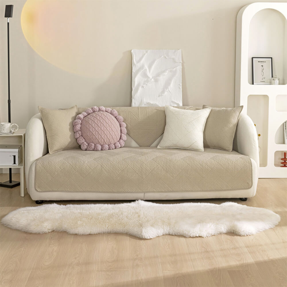 Simple Neutral Fabric Sofa Slipcover