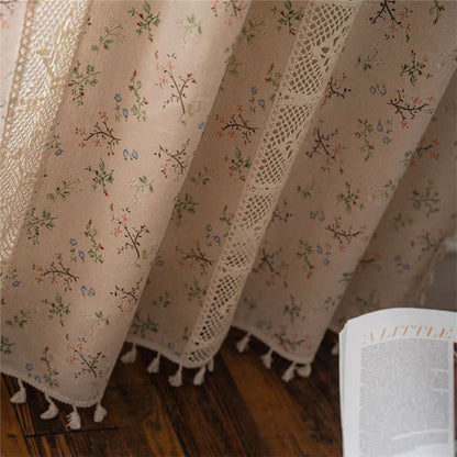 Colorful Plaid Patchwork Cotton Curtain with Tassels