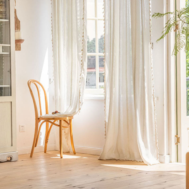 Patterned Gray Room Darkening Curtain Tassel Panels