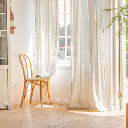 Patterned Gray Room Darkening Curtain Tassel Panels