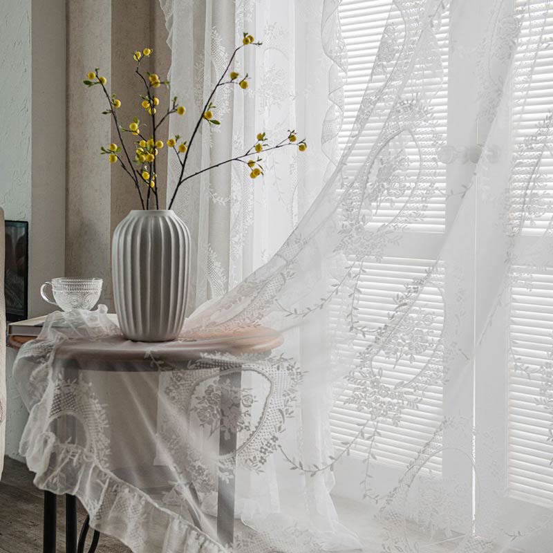 Sheer Ruffled Window Curtain Panels