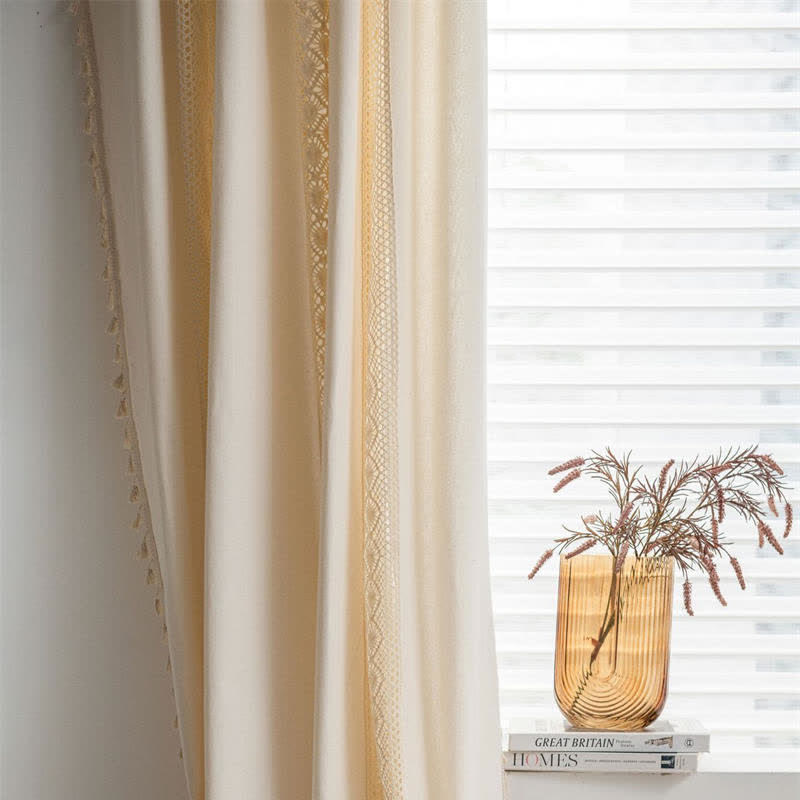 Sheer White Tassel Window Curtain Panel