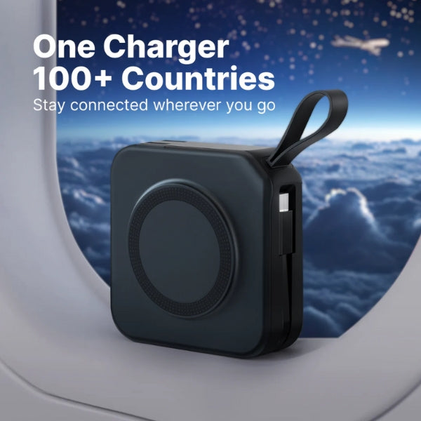 Compact 5 Port Travel Charger With Wireless Charging Pad