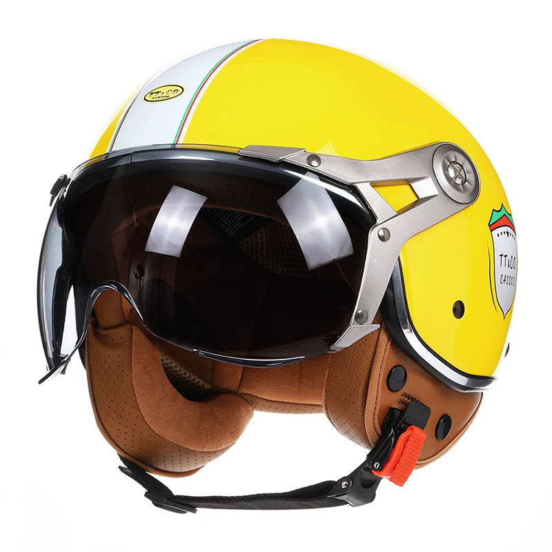 Retro Style Motorcycle Helmet With Clear Face Shield