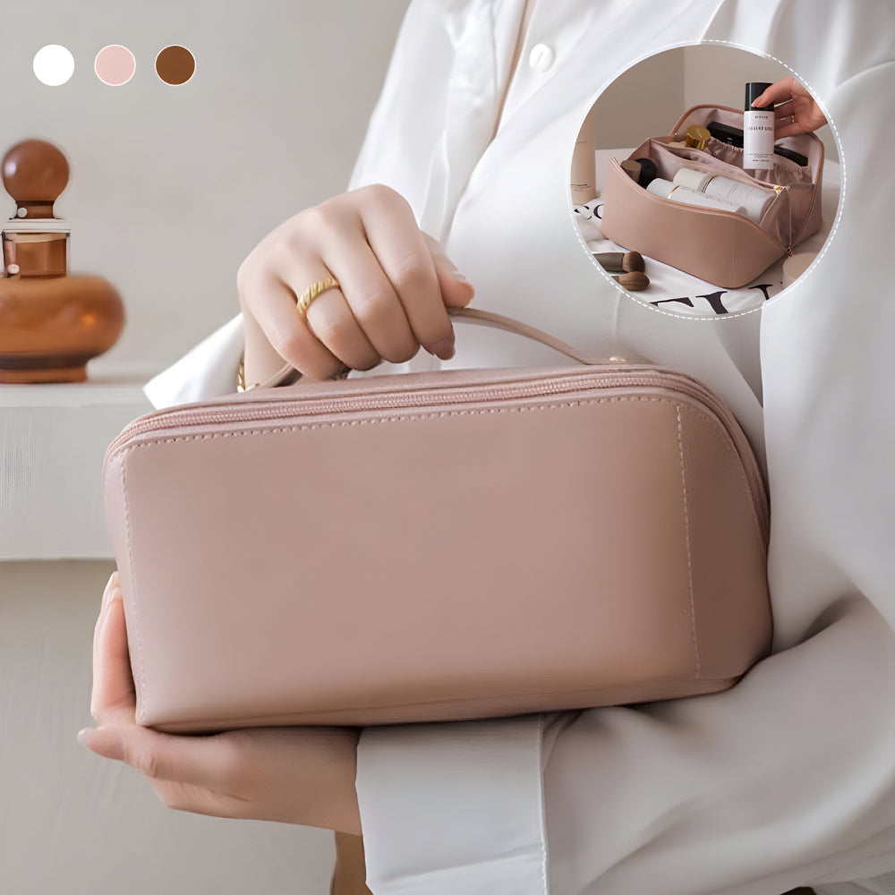 Spacious Travel Makeup Case PU Cosmetic Organizer