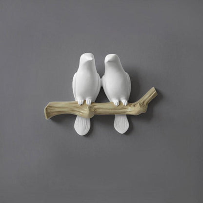 Rustic Tree Bird Wall Coat Rack In White Resin