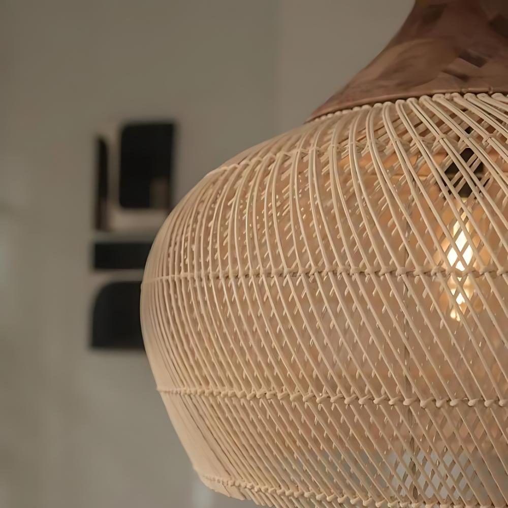 Rustic Woven Rattan Pendant Light with Natural Shade