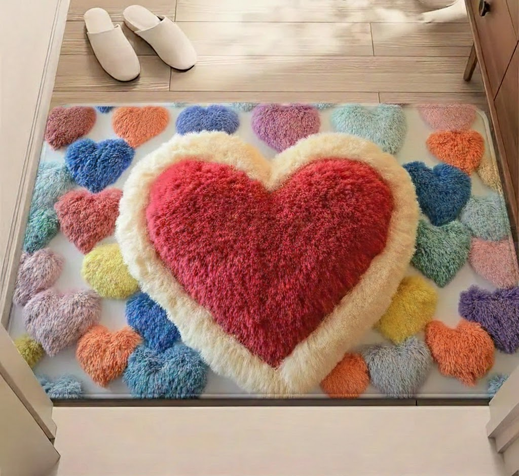 Colorful Heart Design Anti Slip Entry Mat
