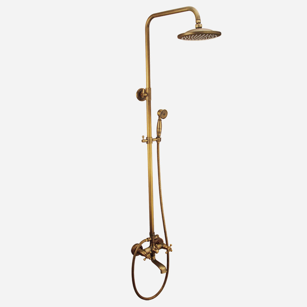 Classic Bronze Shower Set with Gold Faucet and Dual Showerheads