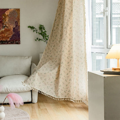 Rustic Floral Sheer Cotton Curtain Panel - Lusomart