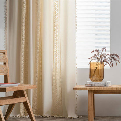 Sheer White Tassel Window Curtain Panel