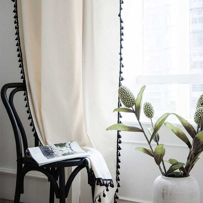 Natural Textured Beige Drapes with Black Trim