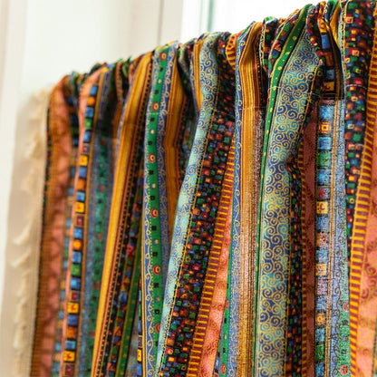 Vibrant Checkered Tassel Layered Curtain in Natural Fabric