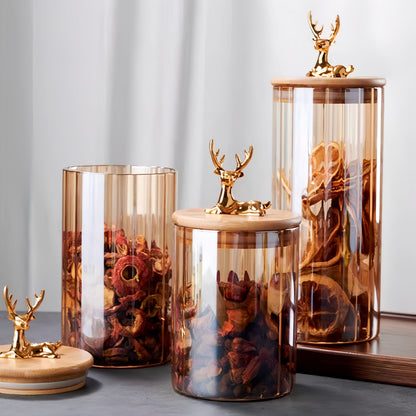 Warm Glass Storage Jars 3-Pack with Gold Tops
