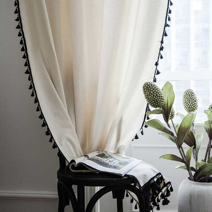 Natural Textured Beige Drapes with Black Trim - Lusomart